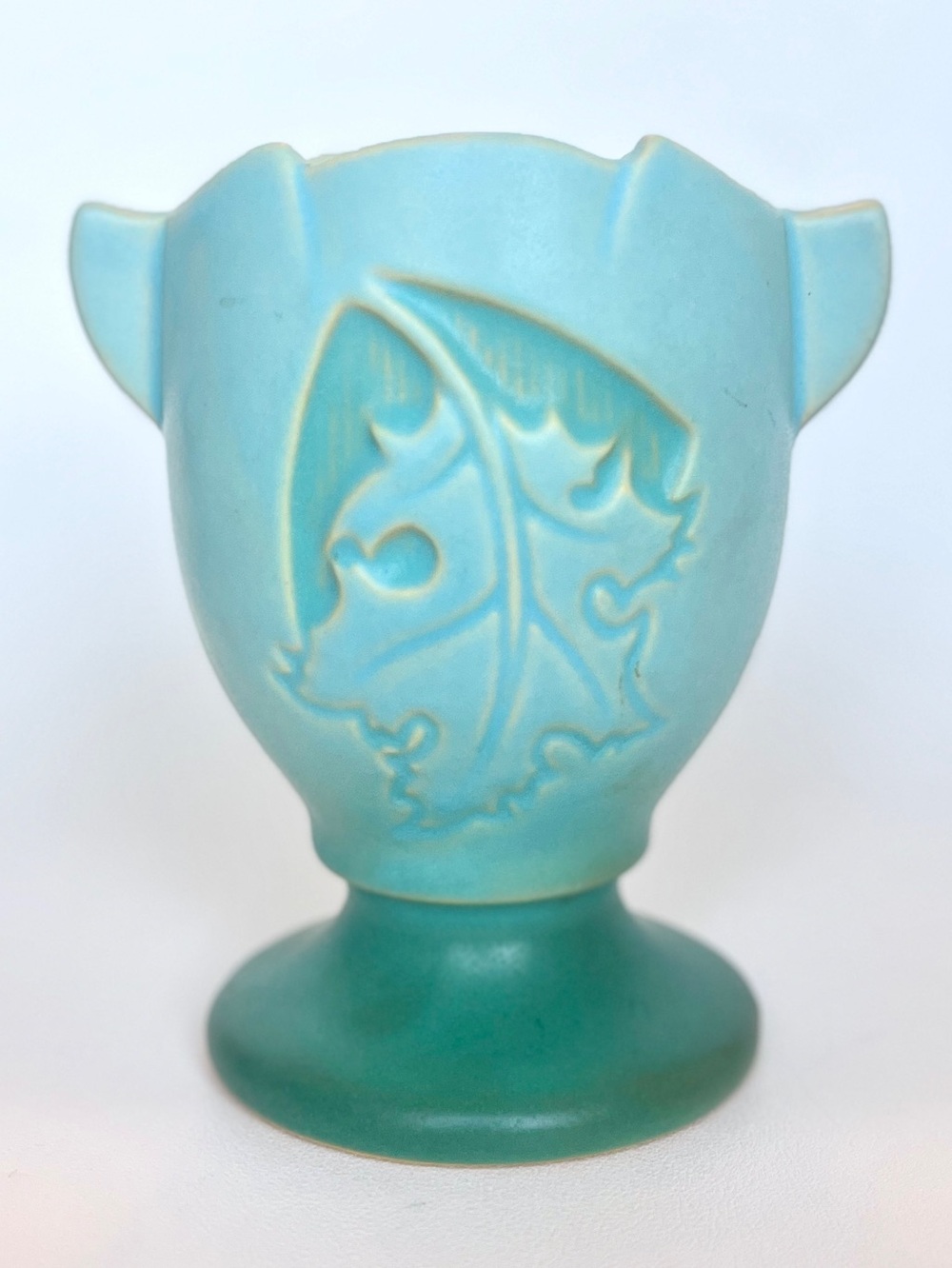 Roseville Silhouette 779-5 Vase Aqua Blue Seafoam Oak Leaf Urn Flower Arrranger